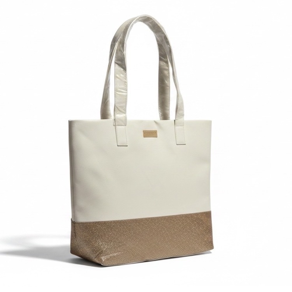 Jimmy Choo‎ Parfums Cream and Gold Glitter Tote Bag Shoulder Bag Cream Gold